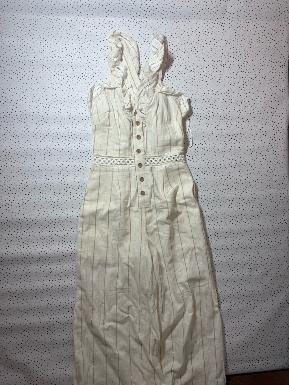 Stevie May Cream Striped Wide-Leg Jumpsuit with Ruffle Straps